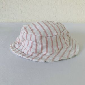 Rabbit Bear Hat Sunhat Baby Girl 3-6 Months White Pink Stripe Floral Reversible